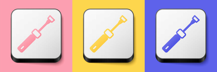 Isometric Screwdriver icon isolated on pink, yellow and blue background. Service tool symbol. Square button. Vector