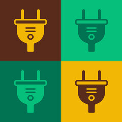 Pop art Electric plug icon isolated on color background. Concept of connection and disconnection of the electricity. Vector