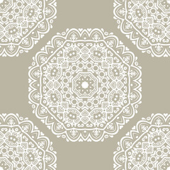 Classic seamless vector pattern. Damask orient beige and white ornament. Classic vintage background. Orient pattern for fabric and packaging