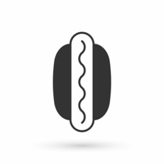 Grey Hotdog sandwich with mustard icon isolated on white background. Sausage icon. Fast food sign. Vector
