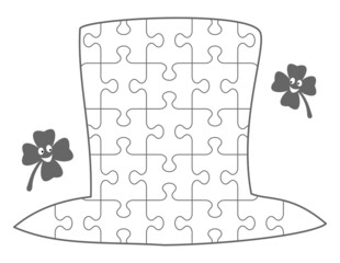 St Patrick's Day themed hat of leprechaun shaped jigsaw puzzle blank template with classic style transparent (for vector mode) pieces
