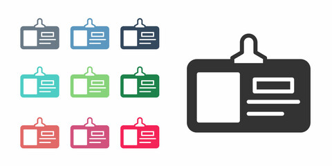 Black Identification badge icon isolated on white background. It can be used for presentation, identity of the company, advertising. Set icons colorful. Vector