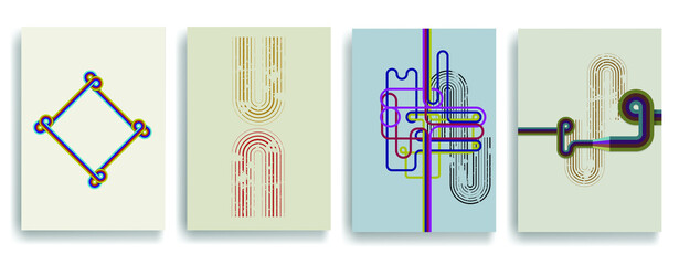 Modern poster with minimalist design elements . Retro lines and grunge textured circles in Boho style  . Wall art , home deco . Vector abstract shape.