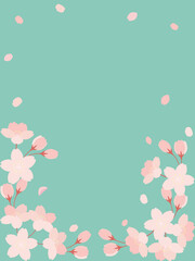 桜の花と花びらのイラストの背景素材　縦長