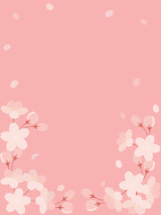 桜の花と花びらのイラストの背景素材　縦長