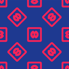 Red Electrical outlet icon isolated seamless pattern on blue background. Power socket. Rosette symbol. Vector