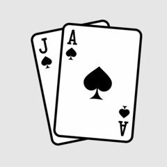 Blackjack hand in spades. Black Jack and Ace. Vector illustration - obrazy, fototapety, plakaty