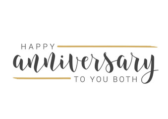 Vector Illustration. Handwritten Lettering of Happy Anniversary to You Both. Template for Banner, Card, Label, Postcard, Poster, Sticker, Print or Web Product. Objects Isolated on White Background.