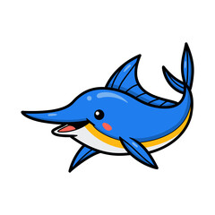 Cute little marlin cartoon swimming