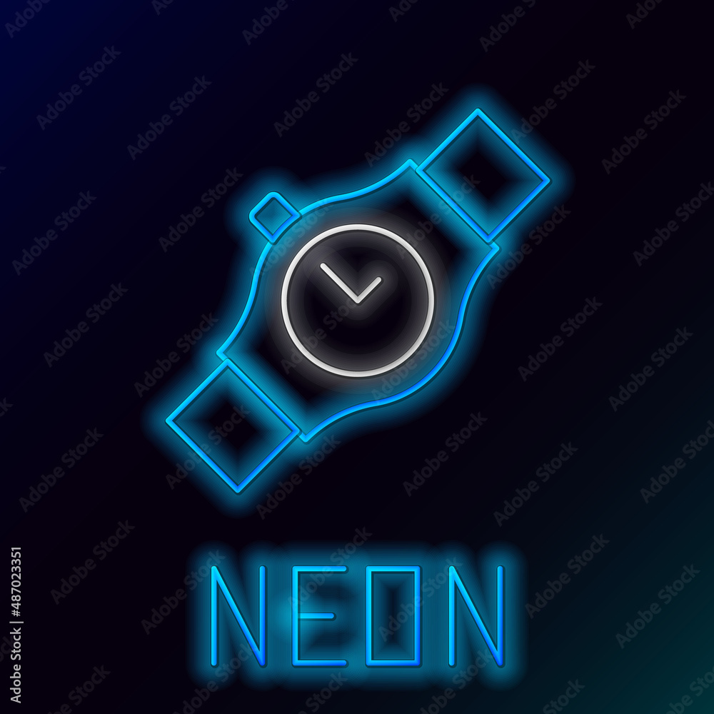 Poster glowing neon line wrist watch icon isolated on black background. wristwatch icon. colorful outline c