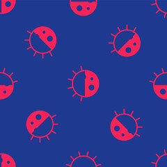 Red Day night cycle icon isolated seamless pattern on blue background. Day night concept, sun and moon. Vector