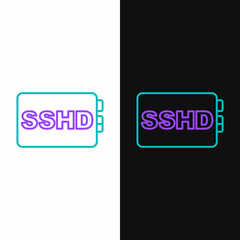 Line SSHD card icon isolated on white and black background. Solid state drive sign. Storage disk symbol. Colorful outline concept. Vector