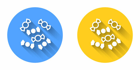 White Candy icon isolated with long shadow background. Merry Christmas and Happy New Year. Circle button. Vector