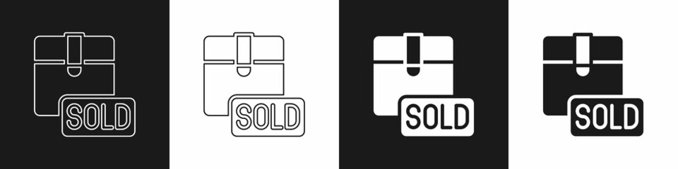 Set Sold icon isolated on black and white background. Vector
