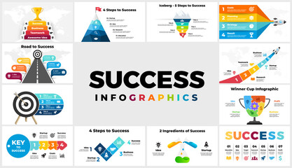 Successful startup. Business Infographics. Presentation slide templates. 2, 3, 4, 5, 6, 7 steps. Stairs up. Mountain peak. Financial scheme chart, graph, circle diagram, reports. strategy. 