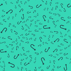 Black Fishing hook icon isolated seamless pattern on green background. Fishing tackle. Vector