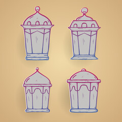 set of hand drawn lanterns. Illustration vector graphic. Design concept Ramadan vintage lanternwith HandDrawn Sketch style, Perfect for decoration holy month of muslim community, greeting card