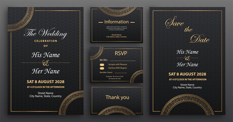 Chinese oriental wedding invitation card template with oriental elements on color background