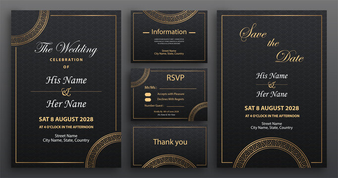 Chinese Oriental Wedding Invitation Card Template With Oriental Elements On Color Background