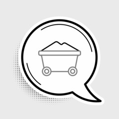 Line Coal mine trolley icon isolated on grey background. Factory coal mine trolley. Colorful outline concept. Vector