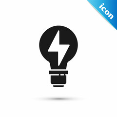 Grey Light bulb with lightning symbol icon isolated on white background. Light lamp sign. Idea symbol. Vector