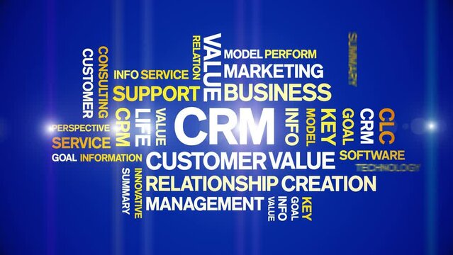CRM animated tag word cloud;text design animation kinetic typography seamless loop.