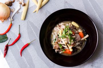 Stir Fried Mushrooms with Pork It is a Thai food that you can find often and it is also a food. Street food in Thailand