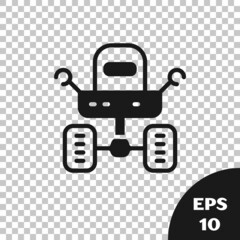 Black Mars rover icon isolated on transparent background. Space rover. Moonwalker sign. Apparatus for studying planets surface. Vector