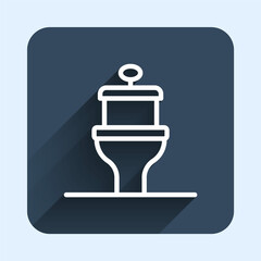 Obraz premium White line Toilet bowl icon isolated with long shadow background. Blue square button. Vector