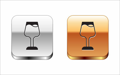 Black Wine glass icon isolated on white background. Wineglass sign. Silver and gold square buttons. Vector