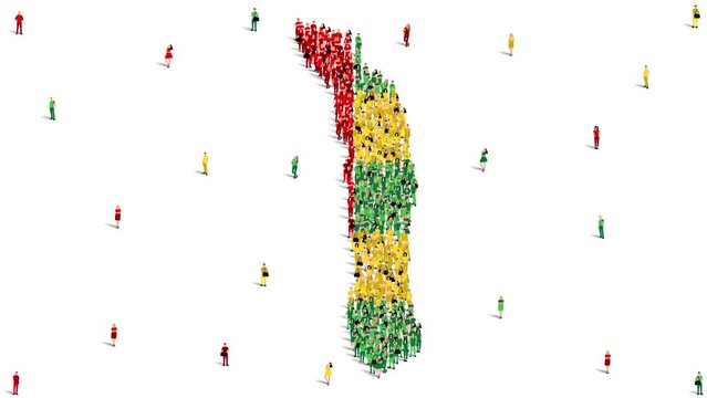 Togo Map and Flag. A large group of people in the Togo flag color form to create the map. 4K Animation Video.