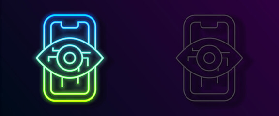 Glowing neon line Computer vision icon isolated on black background. Technical vision, eye circuit, video surveillance system, augmented reality systems. Vector