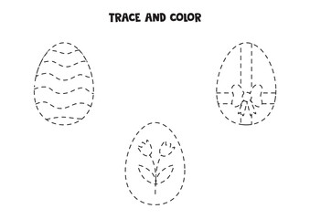 Trace and color Easter eggs. Worksheet for children.