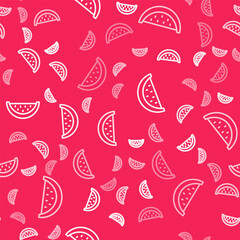 White line Watermelon icon isolated seamless pattern on red background. Vector