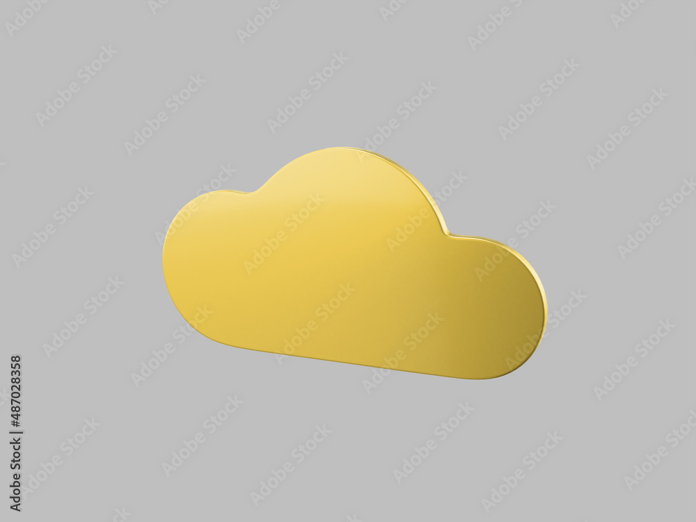 Poster golden one color cloud half view on gray flat background. minimalistic design object. 3d rendering i