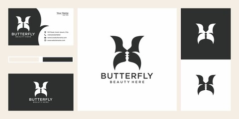 face with butterfly logo design
