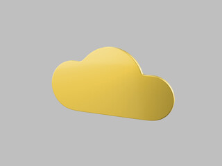 Golden one color cloud half view on gray flat background. Minimalistic design object. 3d rendering icon ui ux interface element.