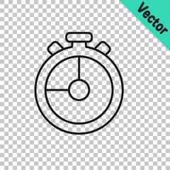 Black line Stopwatch icon isolated on transparent background. Time timer sign. Chronometer sign. Vector