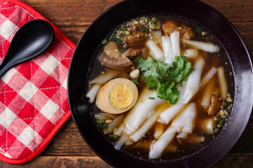 boiled Chinese pasta square, Rolled Rice Noodles or Noodle and Kuayjub Shop. what we call in thai  