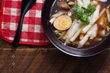 boiled Chinese pasta square, Rolled Rice Noodles or Noodle and Kuayjub Shop. what we call in thai  