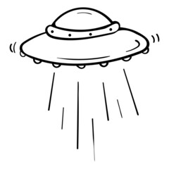 Alien space ship. UFO in outer space doodle vector illustration
