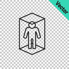 Black line 3d modeling icon isolated on transparent background. Augmented reality or virtual reality. Vector