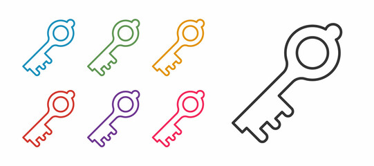 Set line Old magic key icon isolated on white background. Set icons colorful. Vector