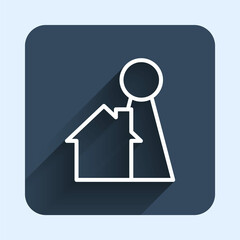 White line Chip for board game icon isolated with long shadow background. Blue square button. Vector