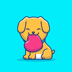 Cute Dog Bitting Love Cartoon Vector Icon Illustration. Animal Love Icon Concept Isolated Premium Vector. Flat Cartoon Style