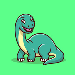 Cute Brontosaurus Smiling Cartoon Vector Icon Illustration. Animal Dinosaur Icon Concept Isolated Premium Vector. Flat Cartoon Style © catalyststuff
