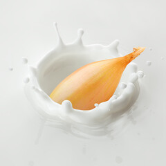 Onion shallot falls into milk, yoghurt, sour cream, Splash