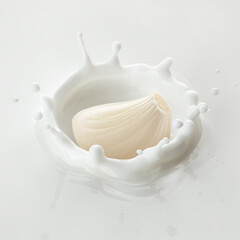 Garlic falls into milk, yoghurt, sour cream, Splash