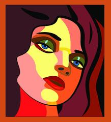 Abstract  colorful background ,Woman's head in the foreground