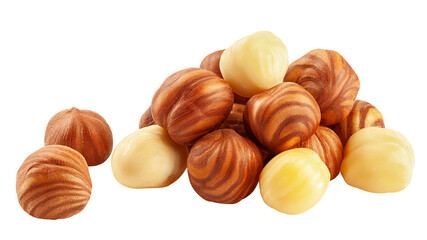 Hazelnut peeled, isolated on white background, clipping path, full depth of field